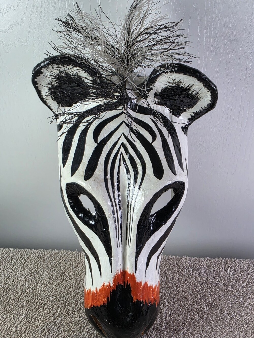 Hand-Painted Paper-mache Zebra Mask - Picture 3 of 9